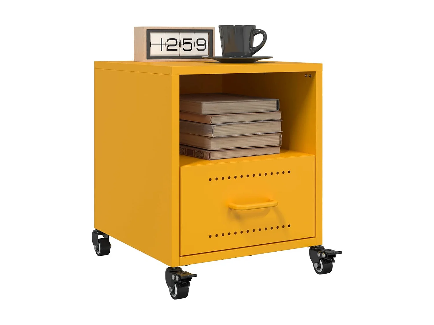 Table de chevet jaune moutarde 36x39x43,5 cm acier