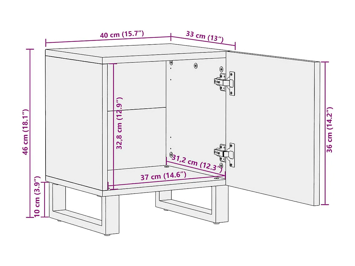 Table de chevet 40x34x46 cm bois de manguier massif brut
