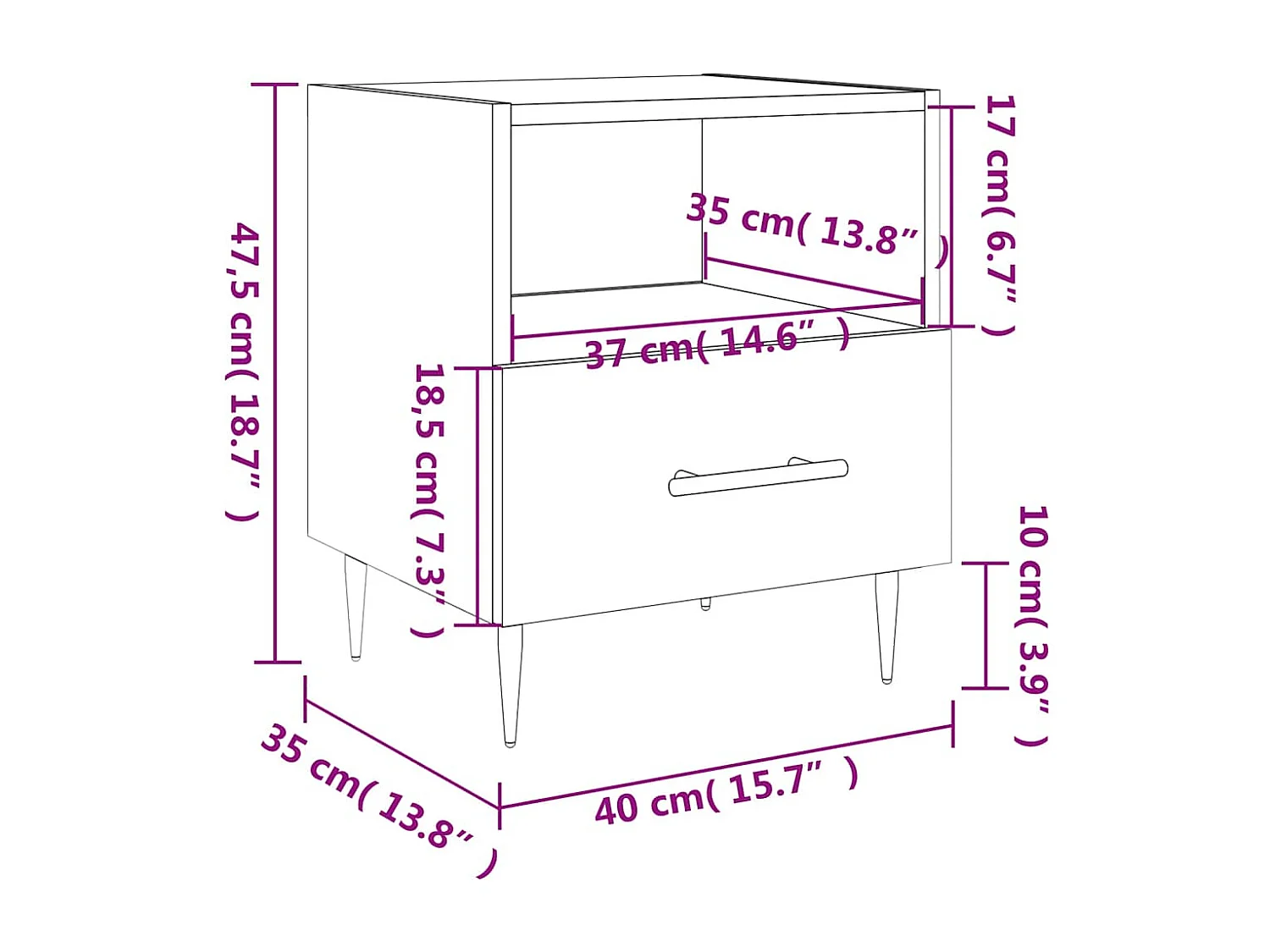 Nachtkastjes 2 st 40x35x47,5 cm bewerkt hout grijs sonoma eiken
