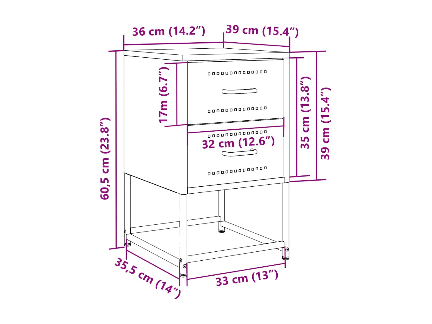 Comodini 2 pz Rosa 36x39x60,5 cm in Acciaio