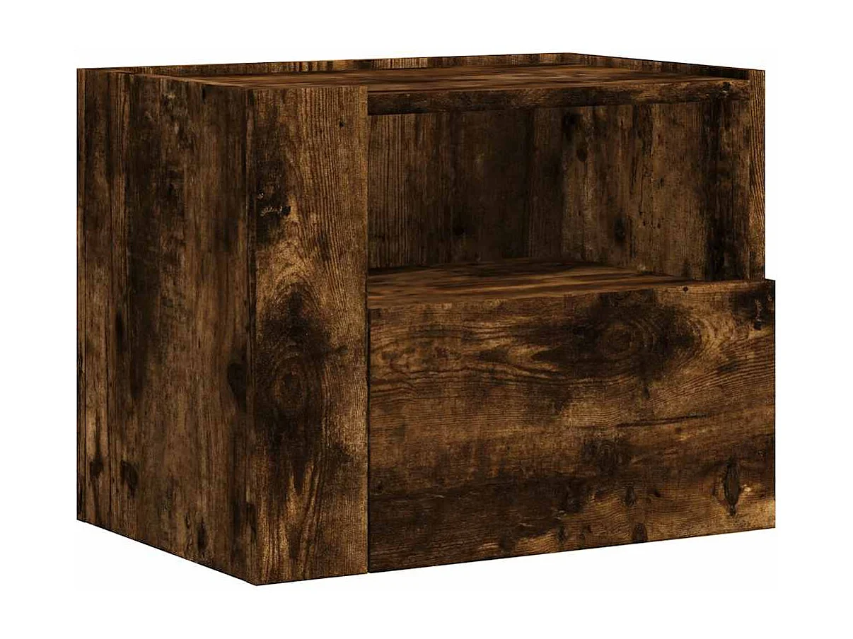 Mesitas de noche de pared 2 uds color roble ahumado 45x30x35 cm