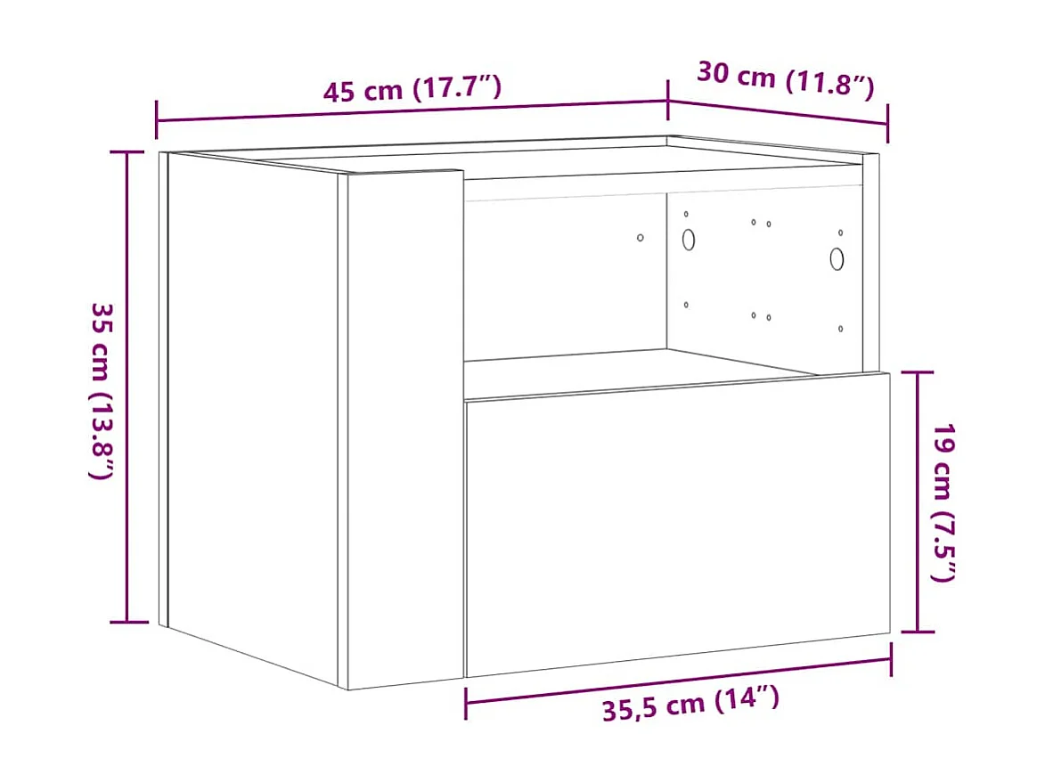 Tables de chevet murales 2 pcs chêne fumé 45x30x35 cm