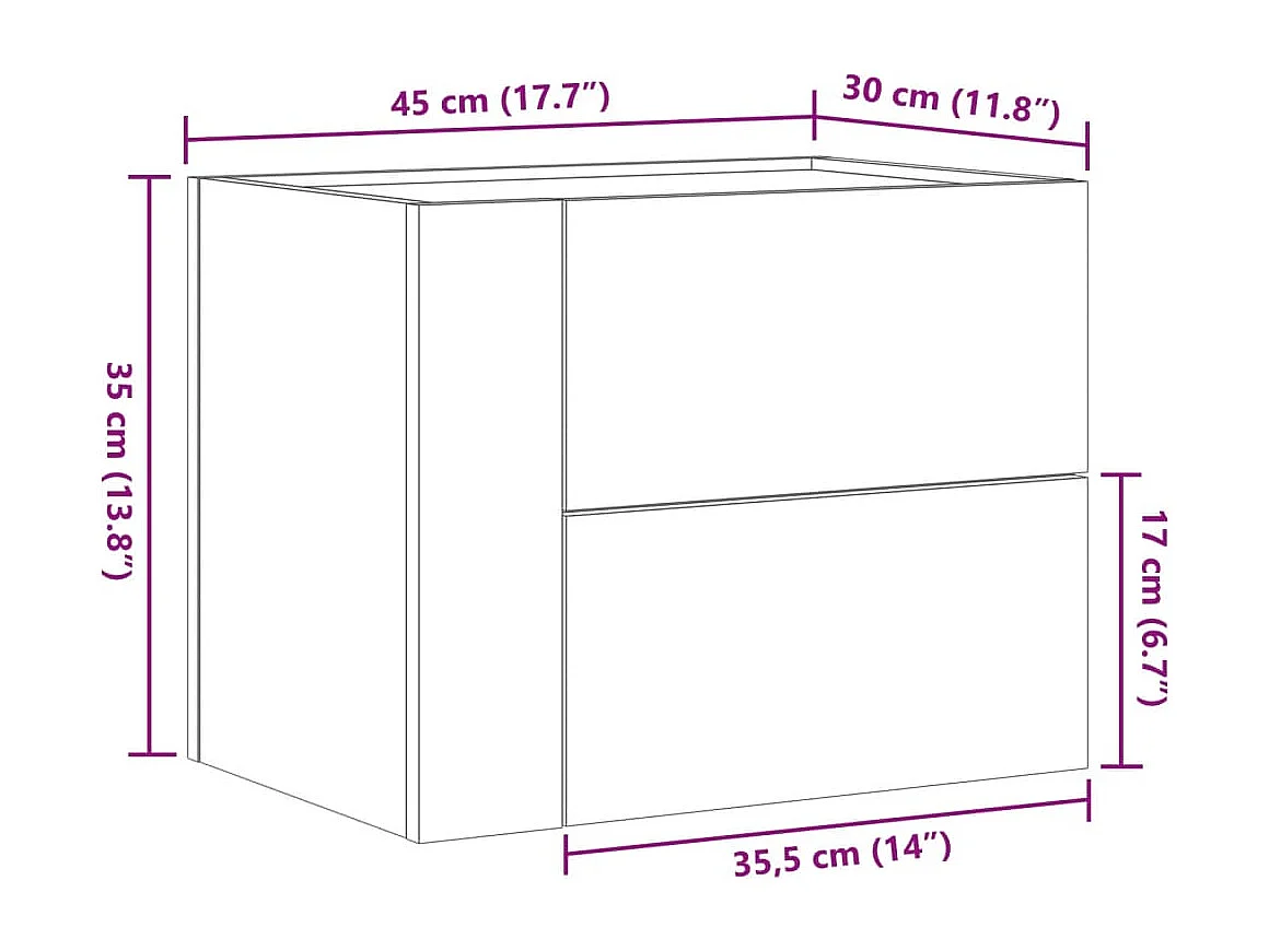 Table de chevet murale noir 45x30x35 cm