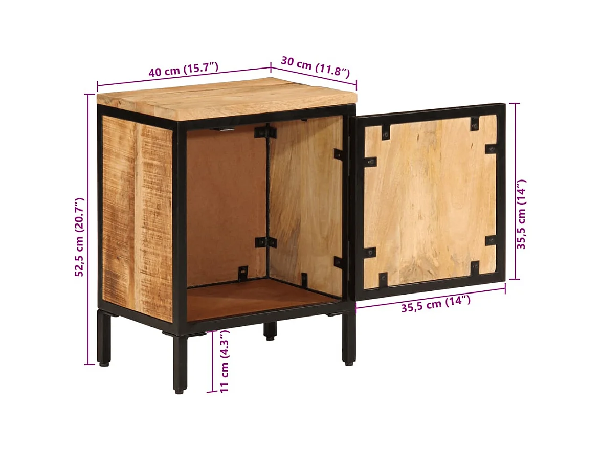 Nachtkastje 40x30x52,5 cm massief ruw mangohout