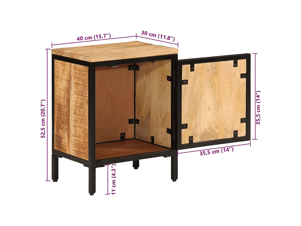 Mesa de cabeceira 40x30x52,5 cm madeira mangueira áspera maciça
