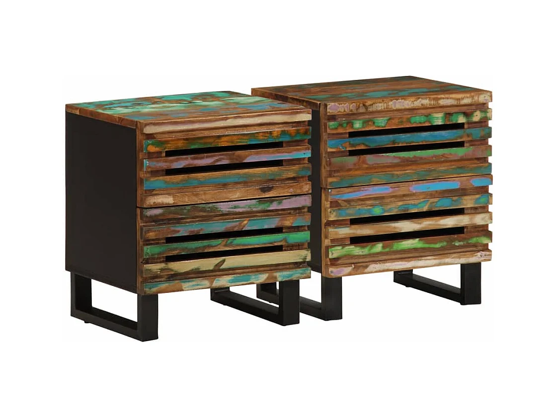 Comodini 2pz 40x34x46 cm in Legno Massello di Recupero