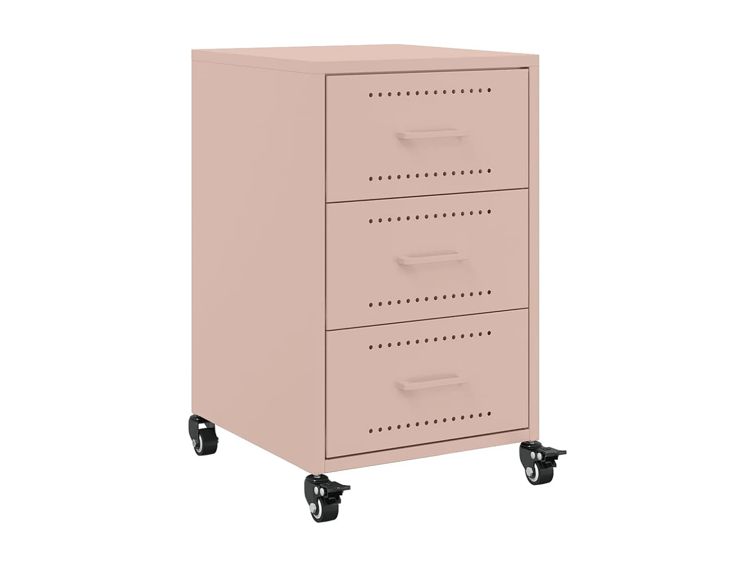 Mesa de cabeceira rosa 36x39x59 cm com 3 gavetas em aço laminado a frio