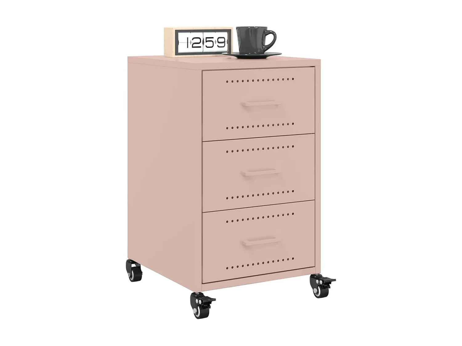 Mesa de cabeceira rosa 36x39x59 cm com 3 gavetas em aço laminado a frio