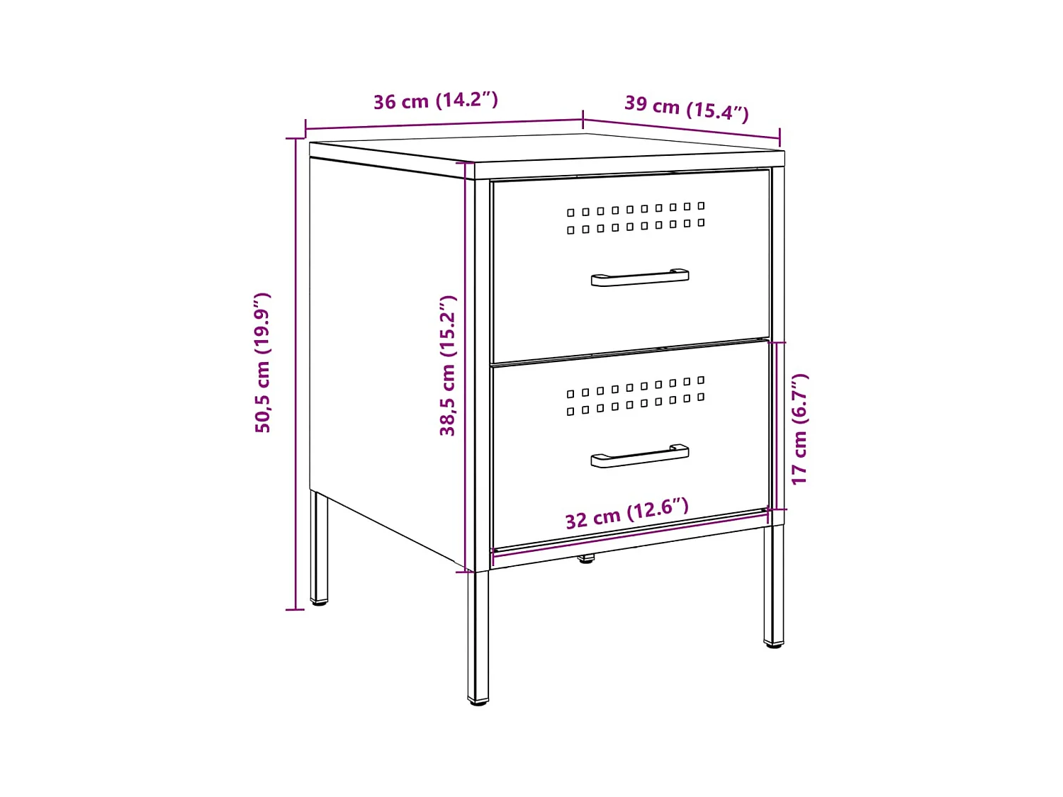 Table de chevet noir 36x39x50,5 cm acier
