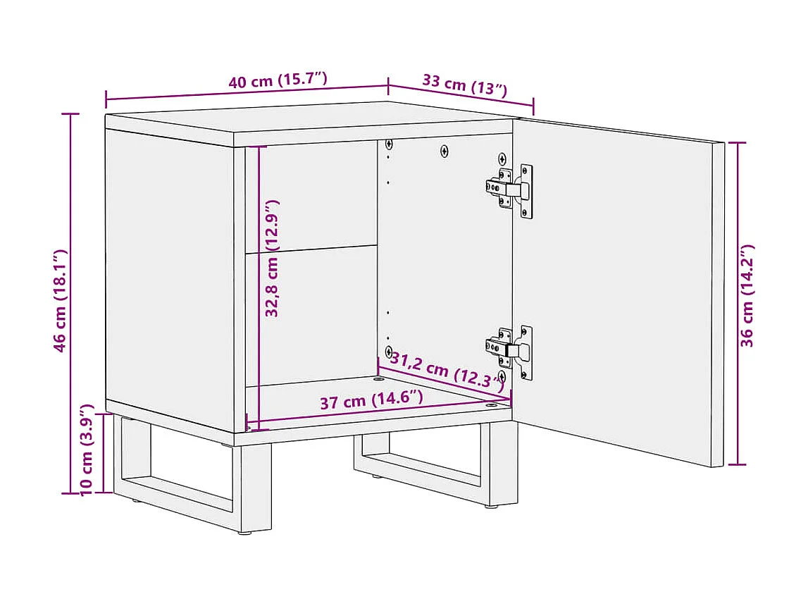 Table de chevet 40x34x46 cm bois massif de récupération