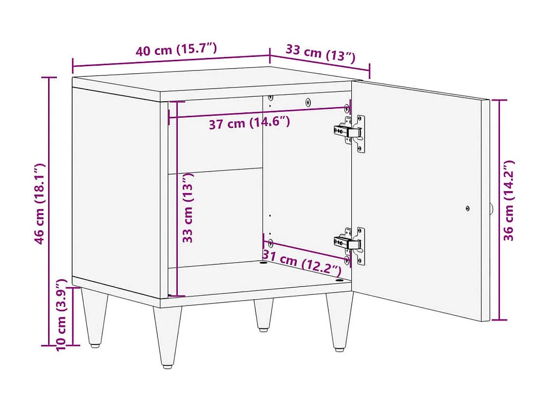 Table de chevet 40x33x46 cm Bois de manguier solide