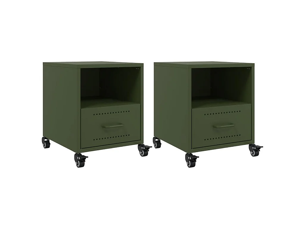 Tables de chevet 2 pcs vert olive 36x39x43,5 cm acier