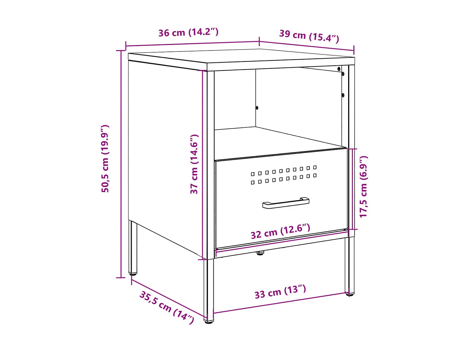 Tables de chevet 2 pcs noir 36x39x50,5 cm acier