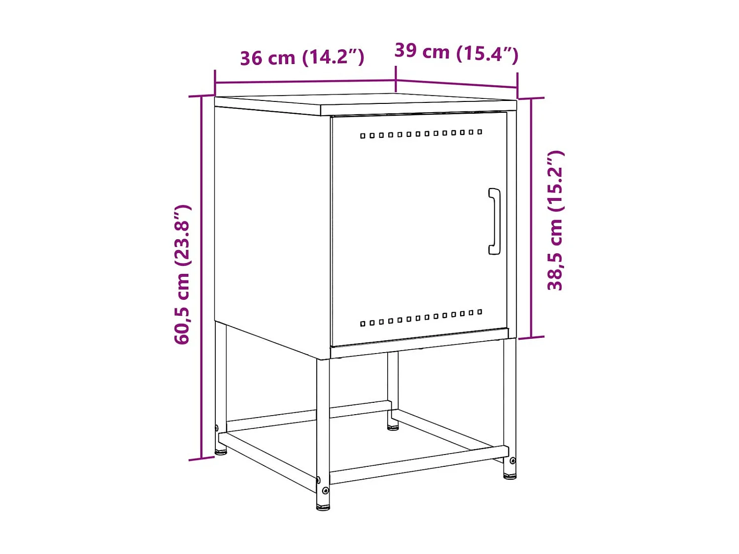 Tables de chevet 2 pcs noir 36x39x60,5 cm acier