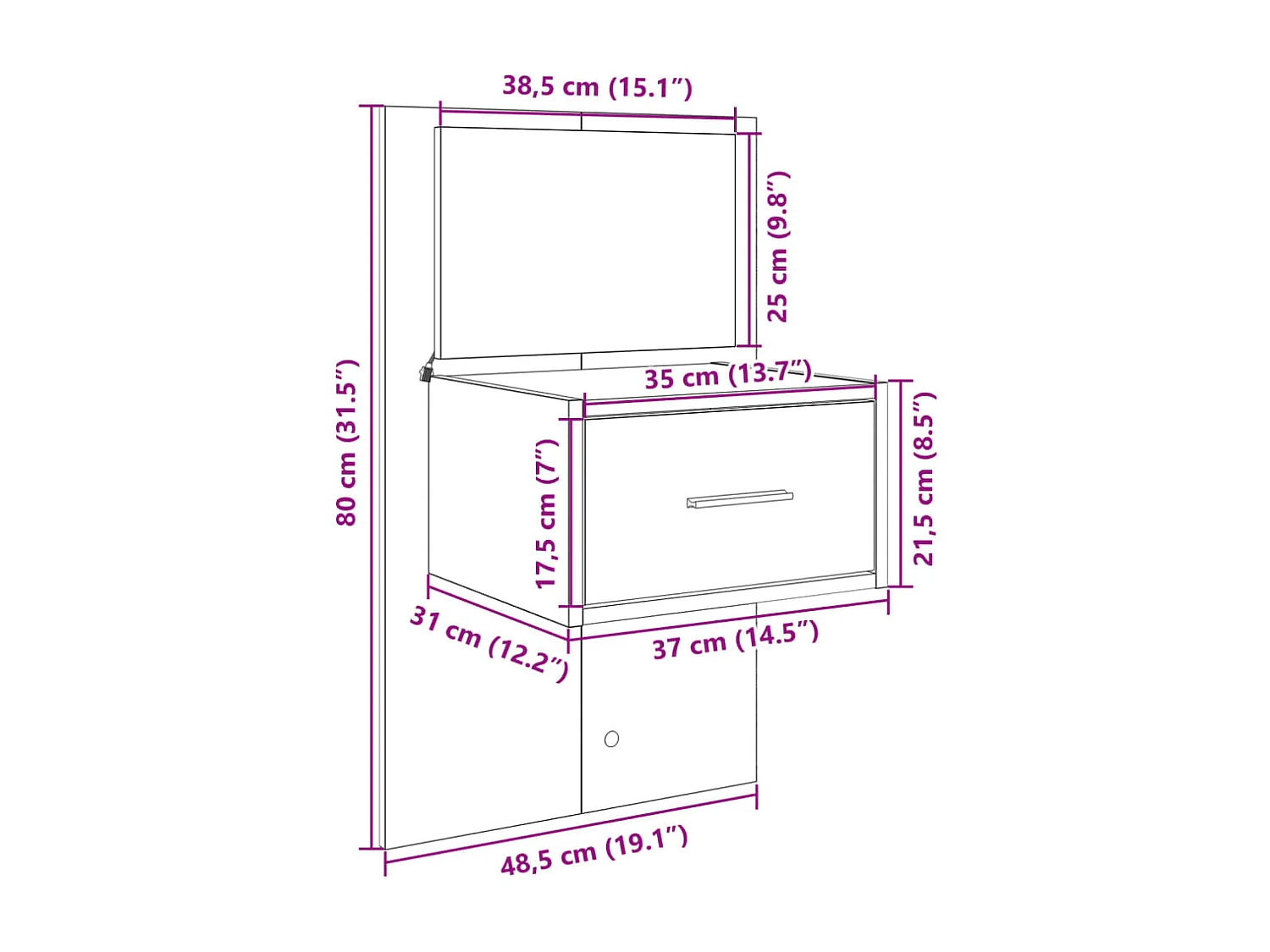 Wand-Nachttisch mit LED-Leuchten Weiß
