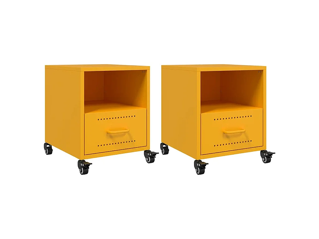 Tables de chevet 2 pcs jaune moutarde 36x39x43,5 cm acier