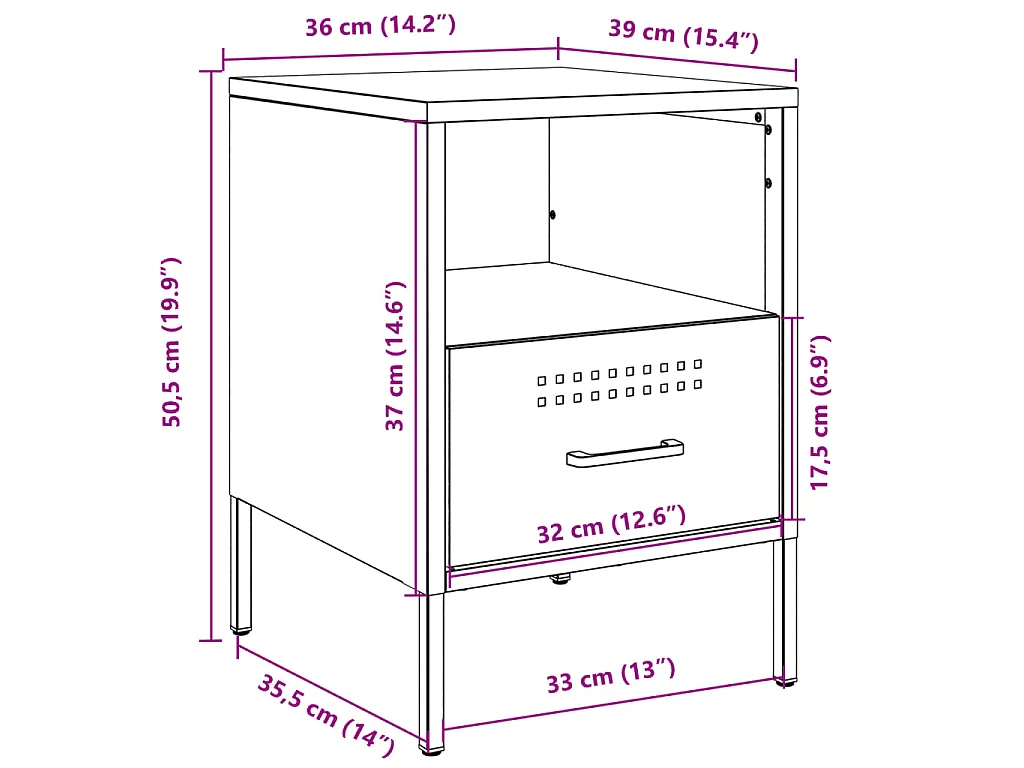 Nachttische 2 Stk. Rosa 36x39x50,5 cm Stahl