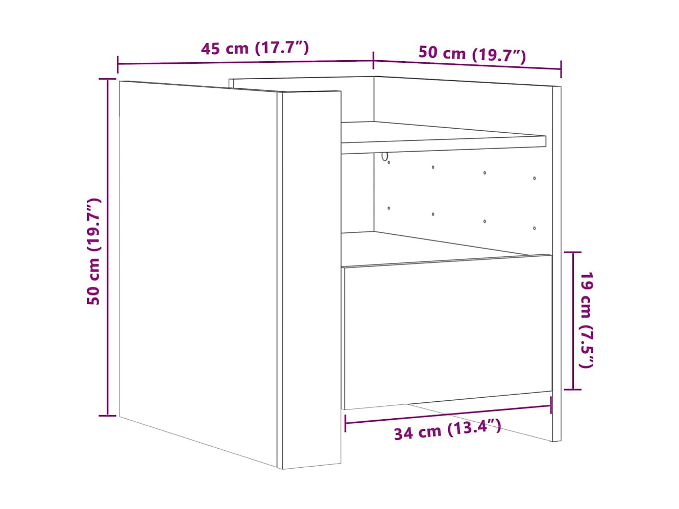 Table de chevet sonoma gris 45x50x50 cm bois d'ingénierie