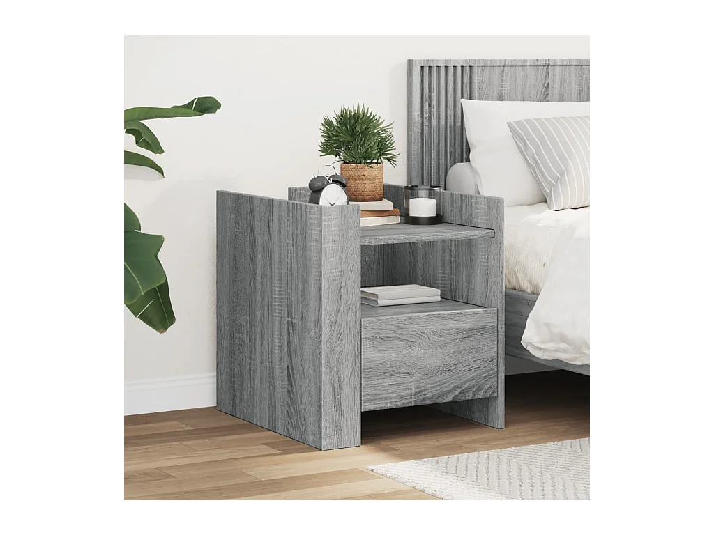 Nachtkastje 45x50x50 cm bewerkt hout grijs sonoma eikenkleurig