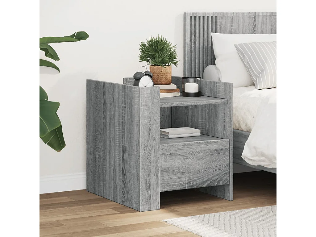 Nachtkastje 45x50x50 cm bewerkt hout grijs sonoma eikenkleurig