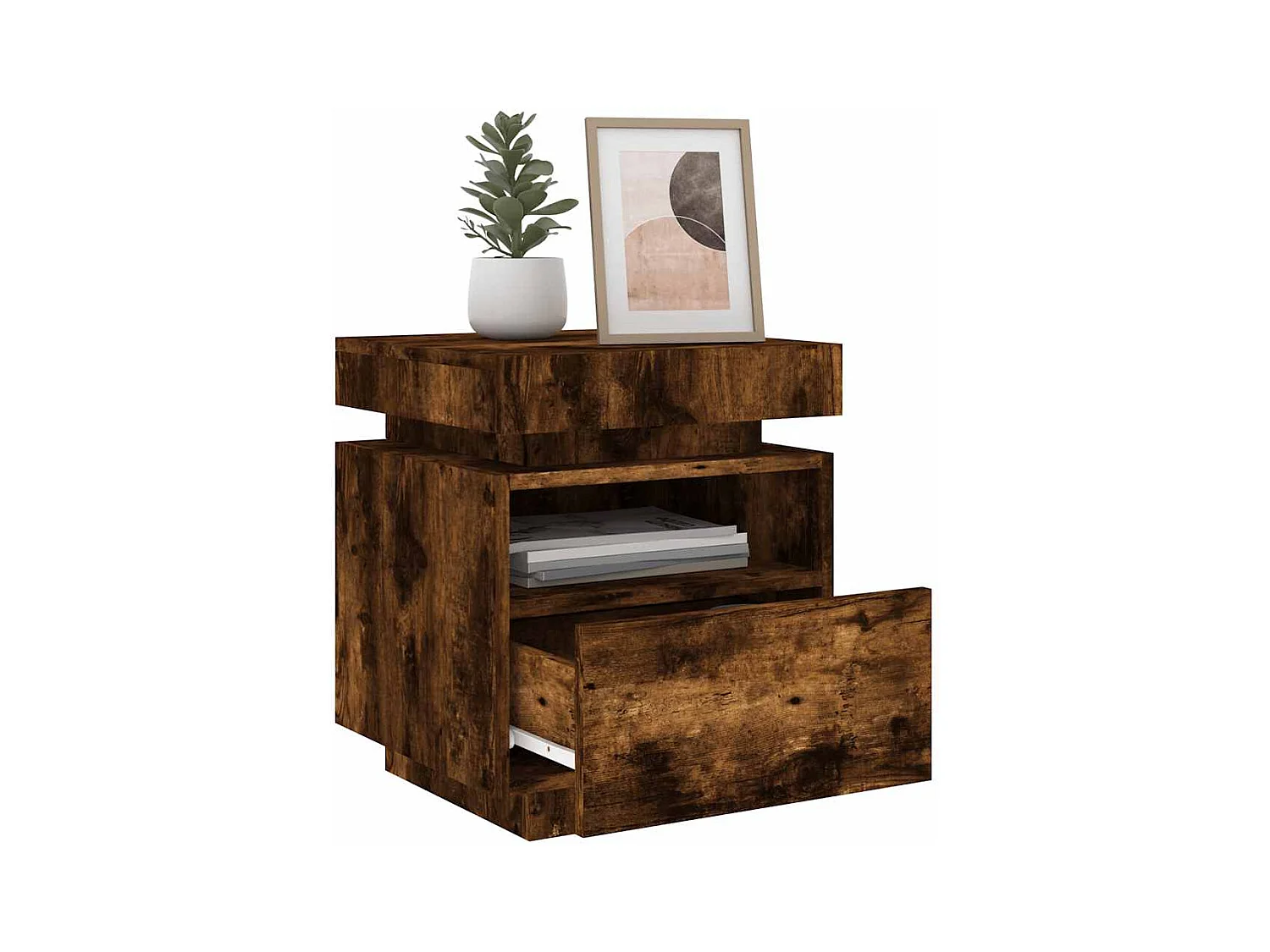 Armoire de chevet avec lumières LED chêne fumé 40x39x48,5 cm