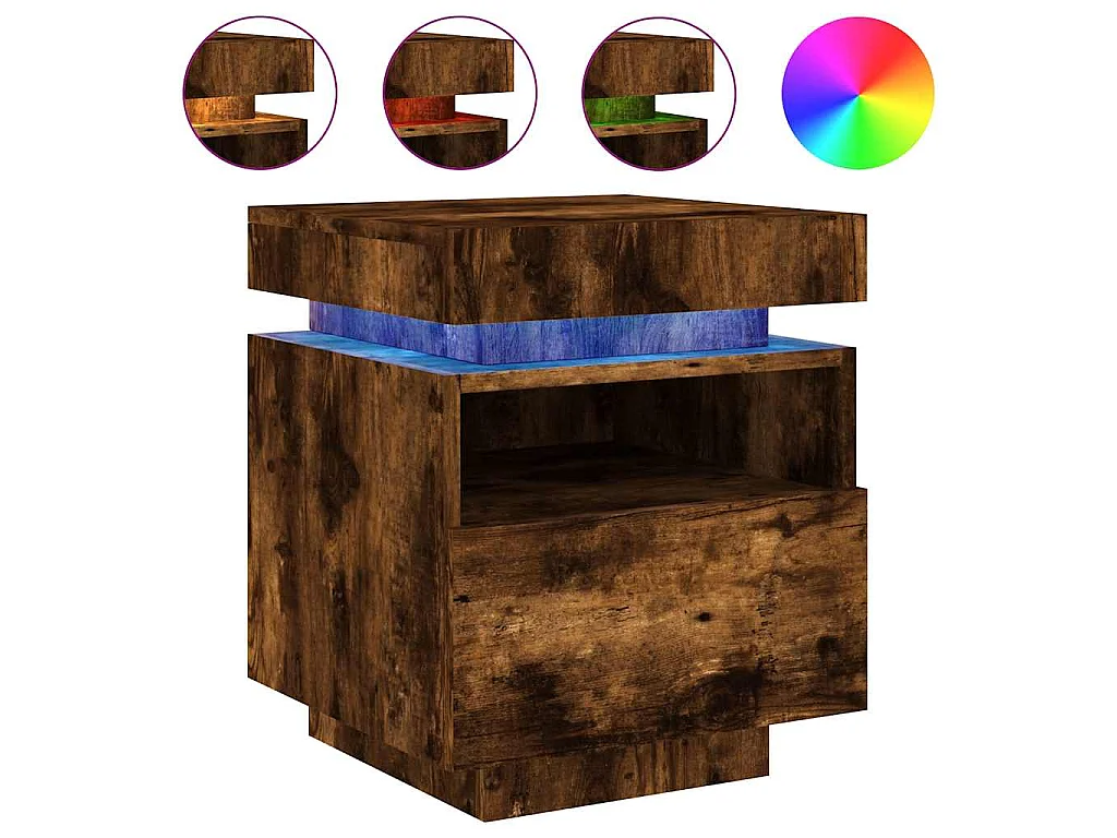 Mesa de cabeceira c/ LEDs 40x39x48,5 cm carvalho fumado