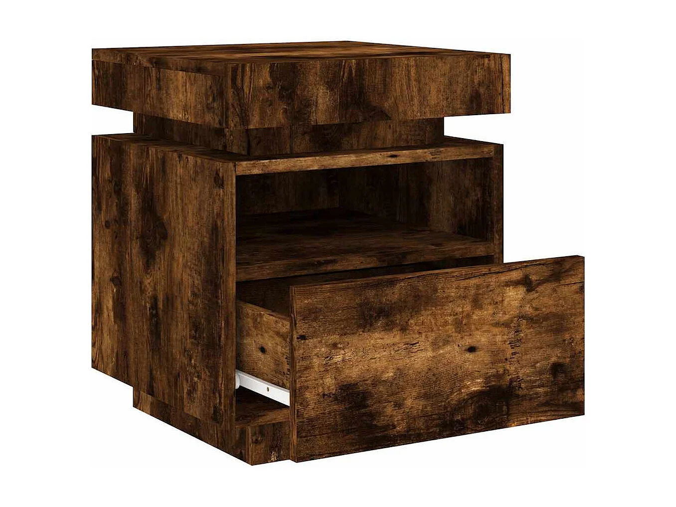 Mesa de cabeceira c/ LEDs 40x39x48,5 cm carvalho fumado