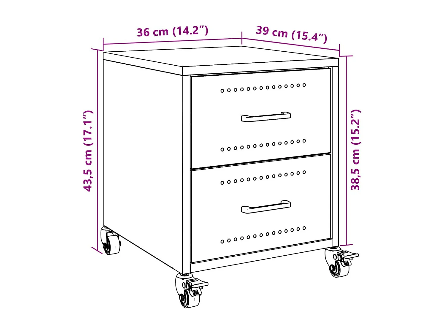 Table de chevet rose 36x39x43,5 cm acier