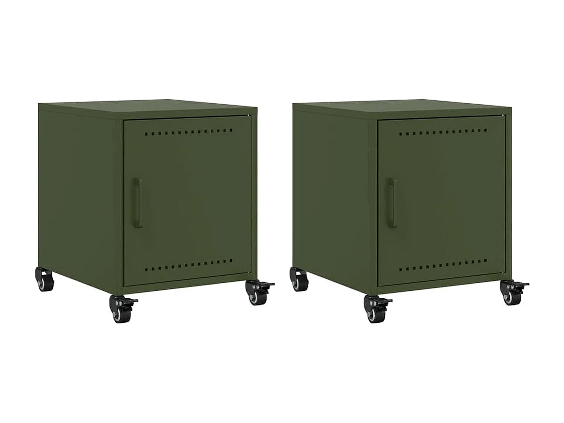 Tables de chevet 2 pcs vert olive 36x39x43,5 cm acier