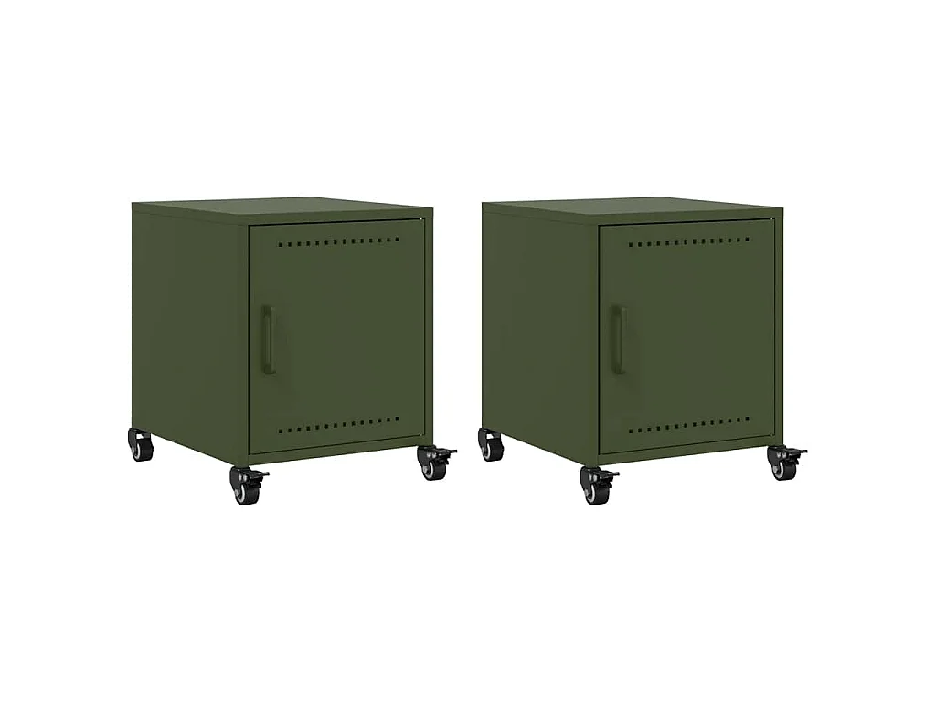 Tables de chevet 2 pcs vert olive 36x39x43,5 cm acier
