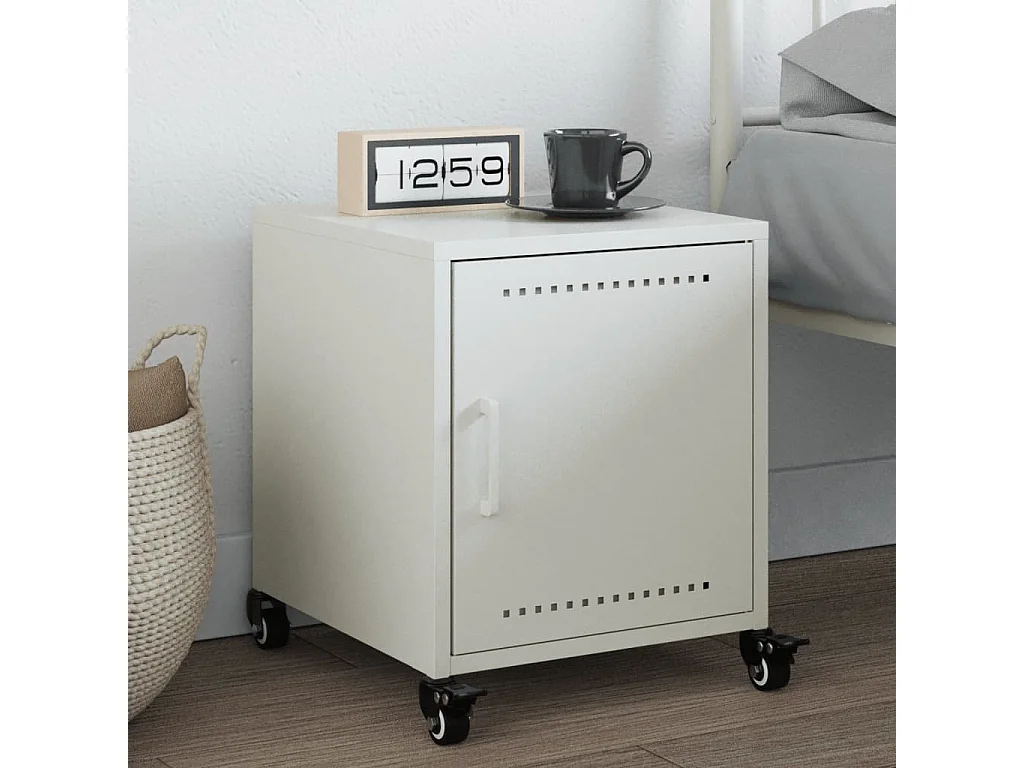 Mesita de noche acero blanco 36x39x43,5 cm