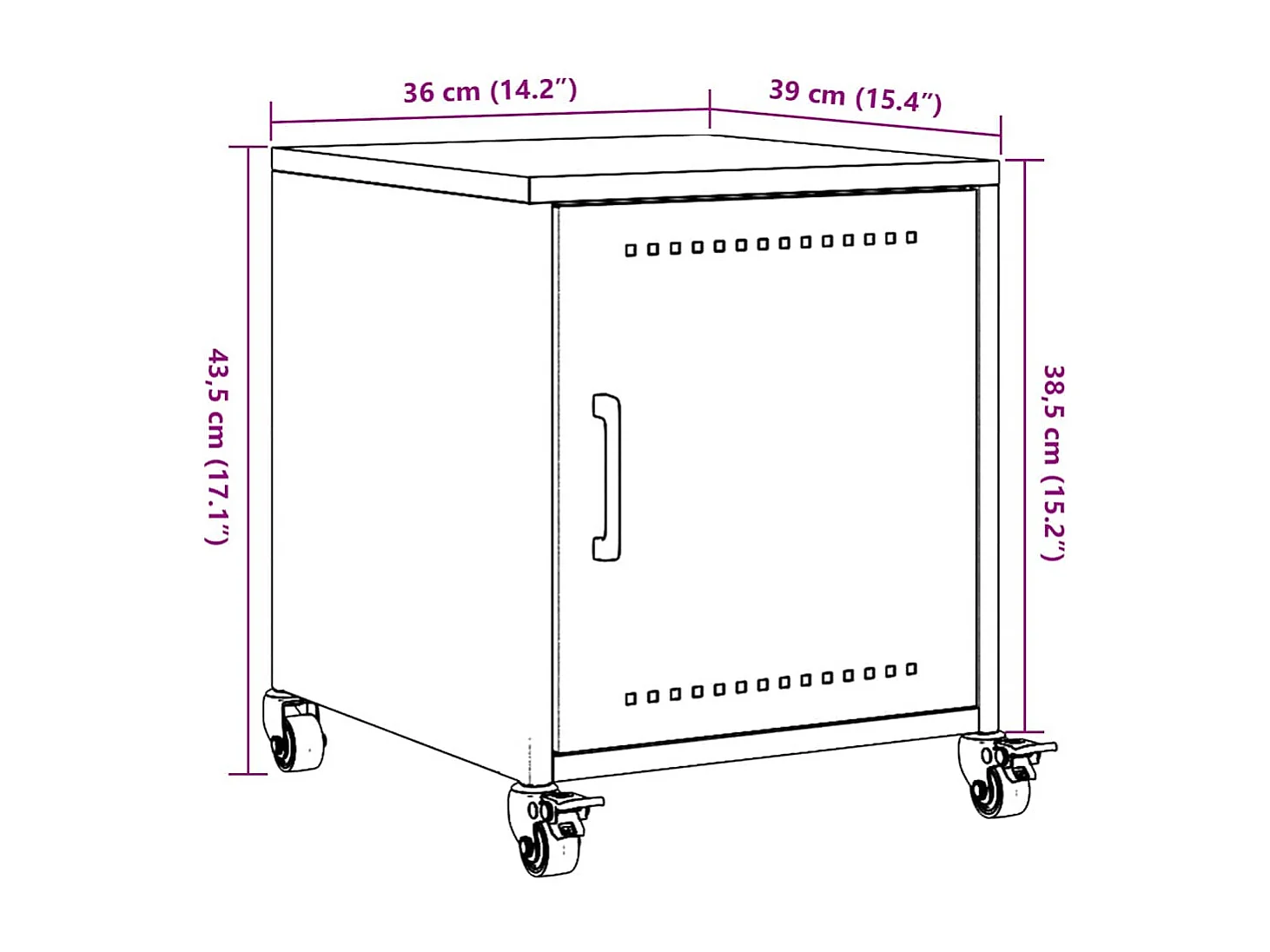 Mesita de noche acero blanco 36x39x43,5 cm