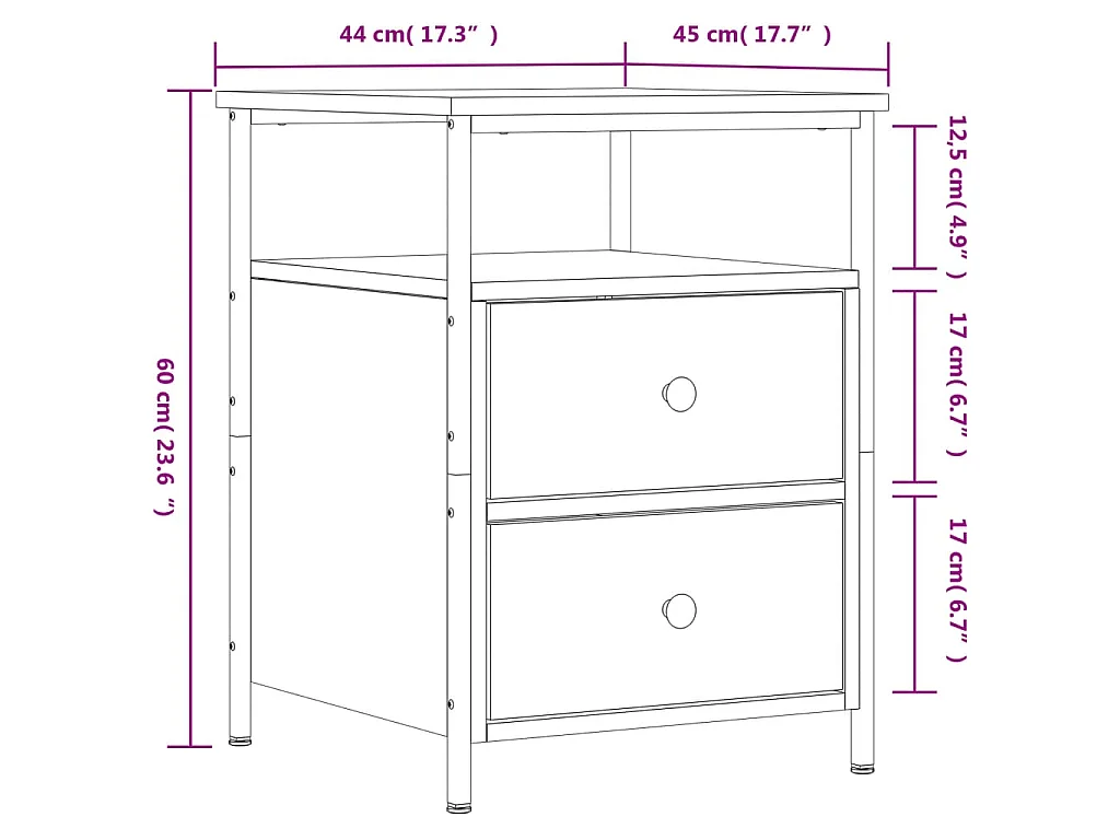 Comodino Grigio Sonoma 44x45x60 cm in Legno Multistrato