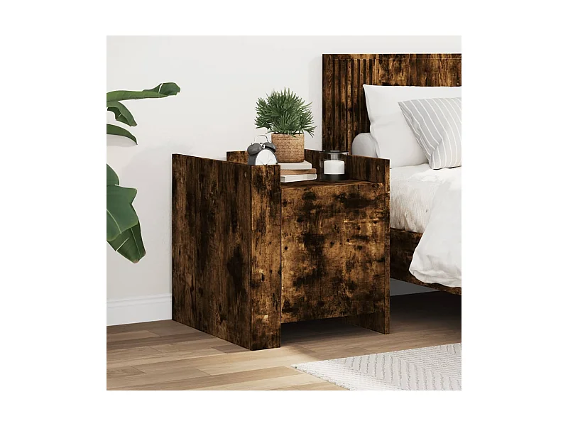 Table de chevet chêne fumé 45x50x50 cm bois d'ingénierie