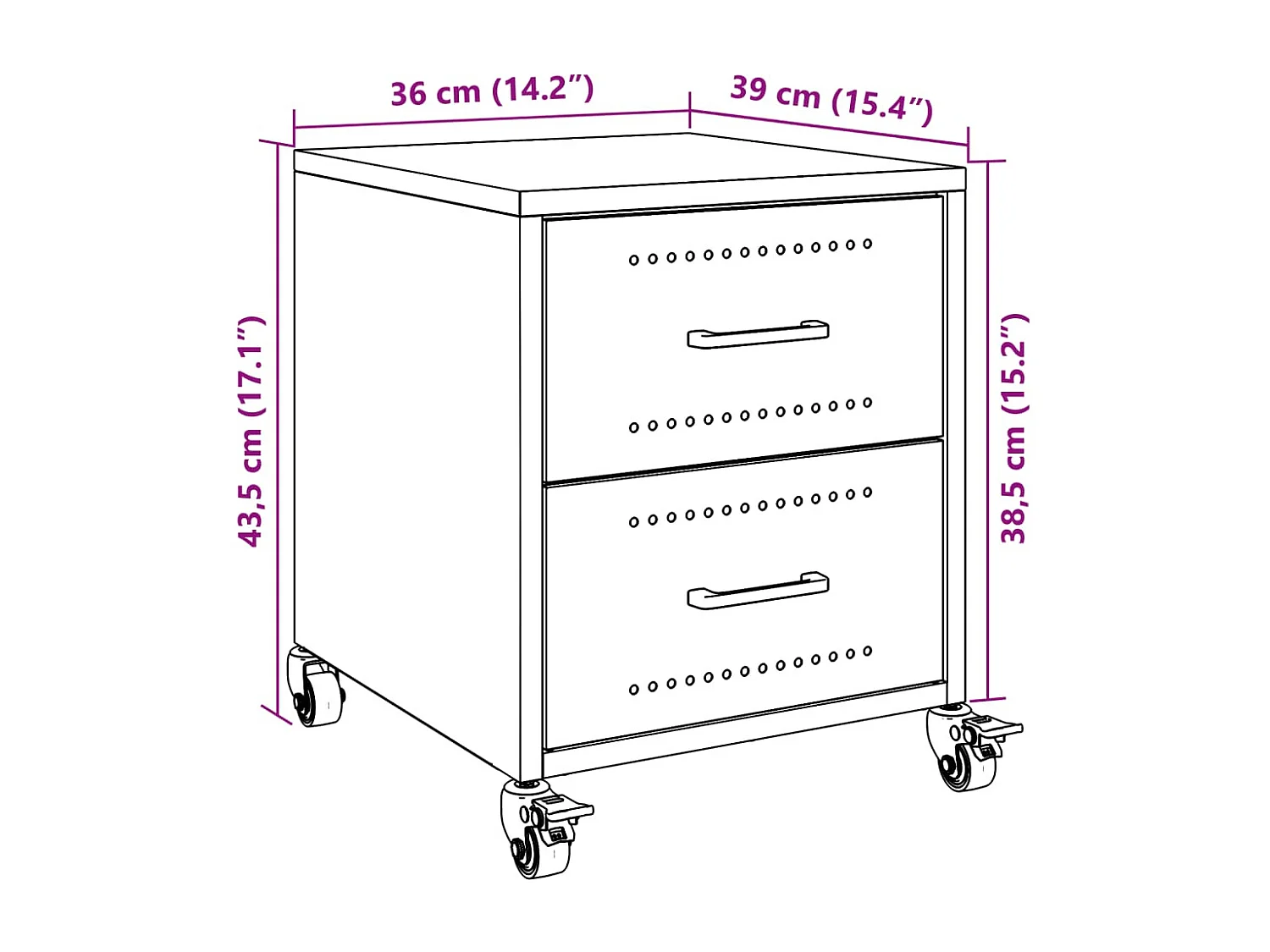 Tables de chevet 2 pcs rose 36x39x43,5 cm acier