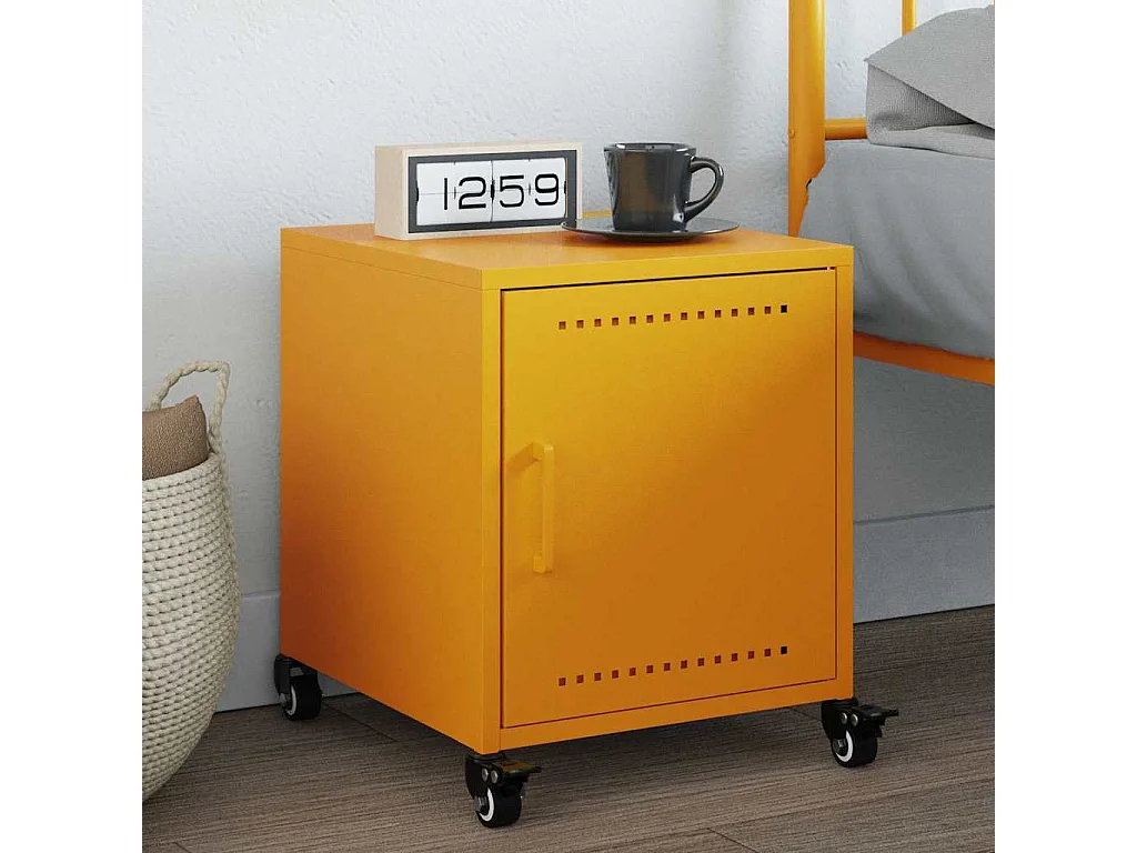 Table de chevet jaune moutarde 36x39x43,5 cm acier