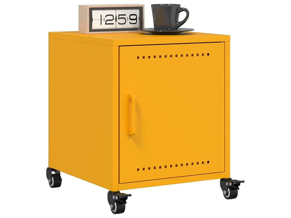 Table de chevet jaune moutarde 36x39x43,5 cm acier