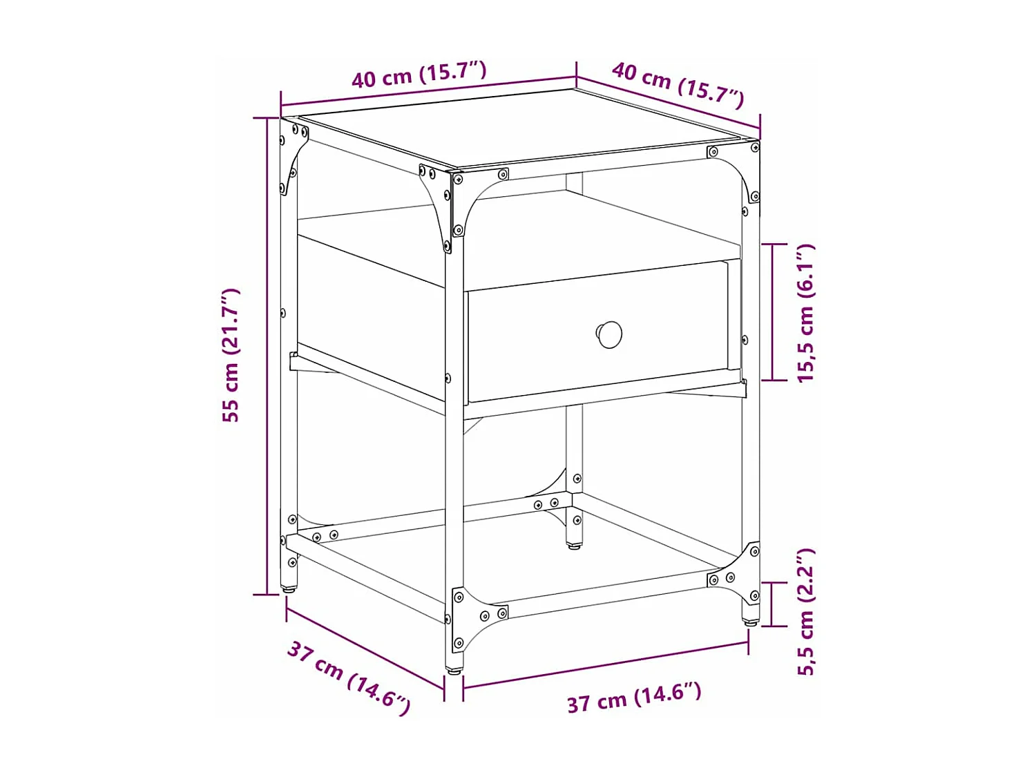 Table de chevet chêne marron 40x40x55 cm bois d’ingénierie