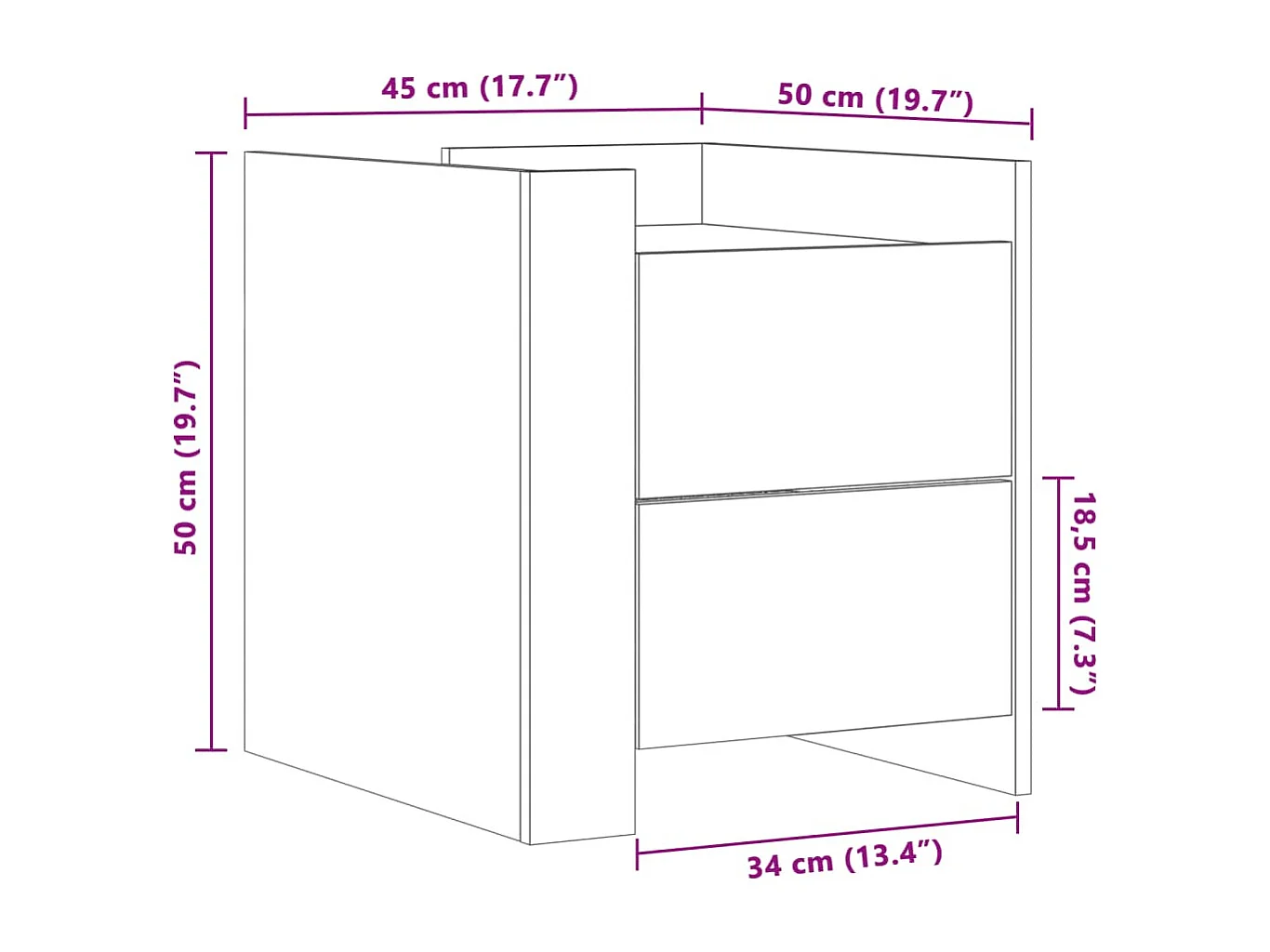 Mesita de noche madera de ingeniería gris hormigón 45x50x50 cm