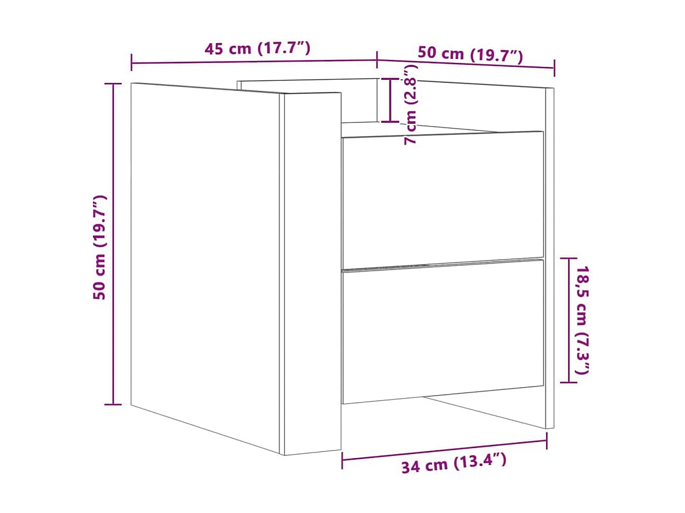Table de chevet gris béton 45x50x50 cm bois d'ingénierie