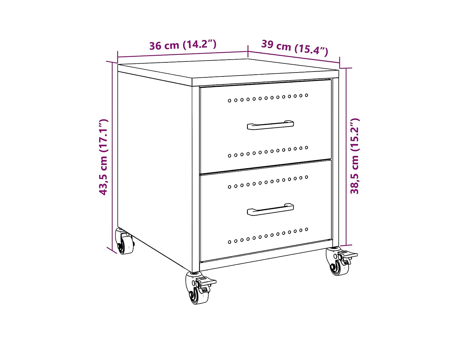 Tables de chevet 2 pcs anthracite 36x39x43,5 cm acier