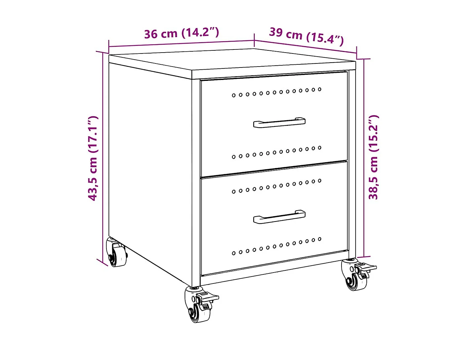 Tables de chevet 2 pcs anthracite 36x39x43,5 cm acier