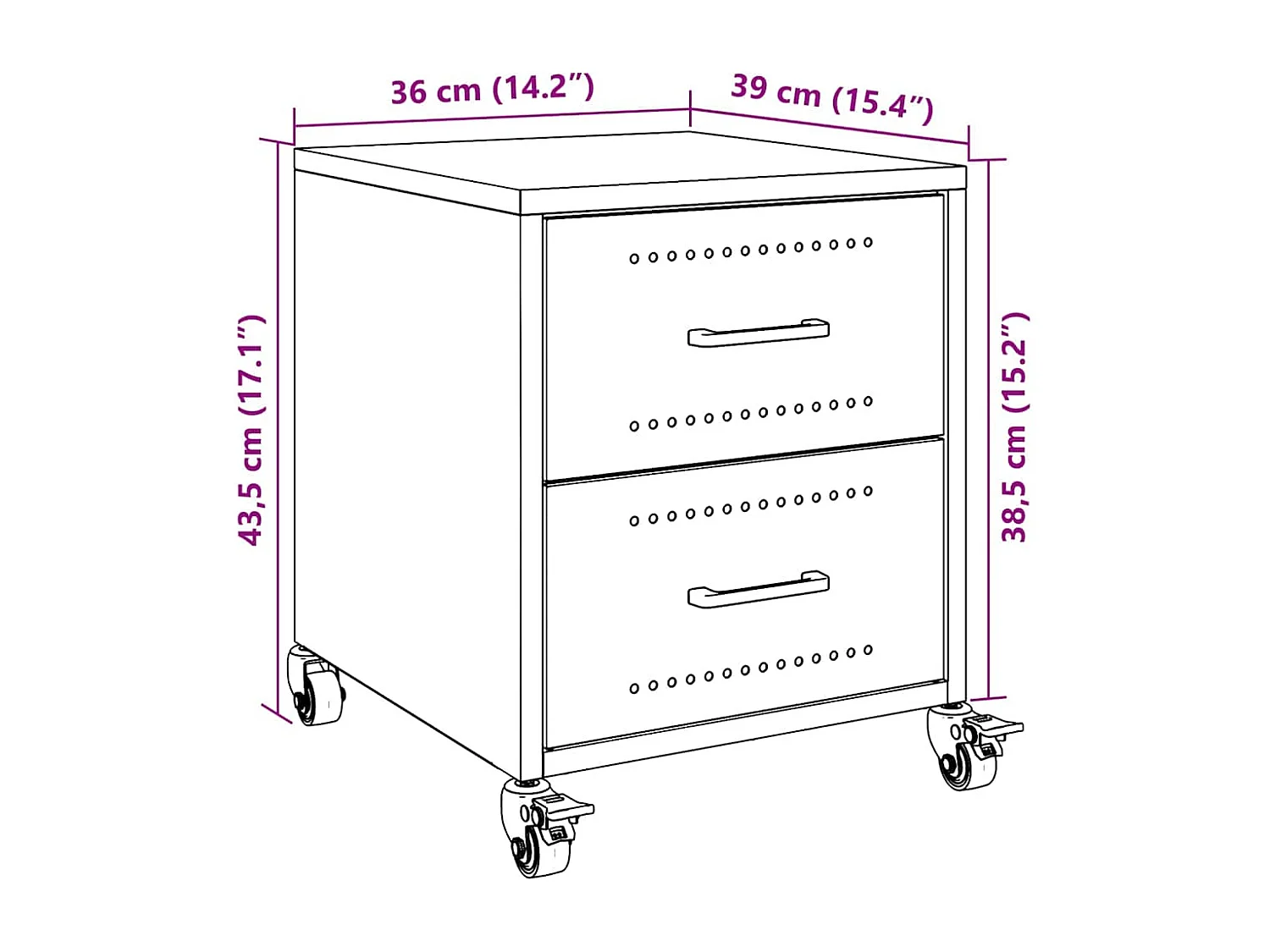 Tables de chevet 2 pcs noir 36x39x43,5 cm acier