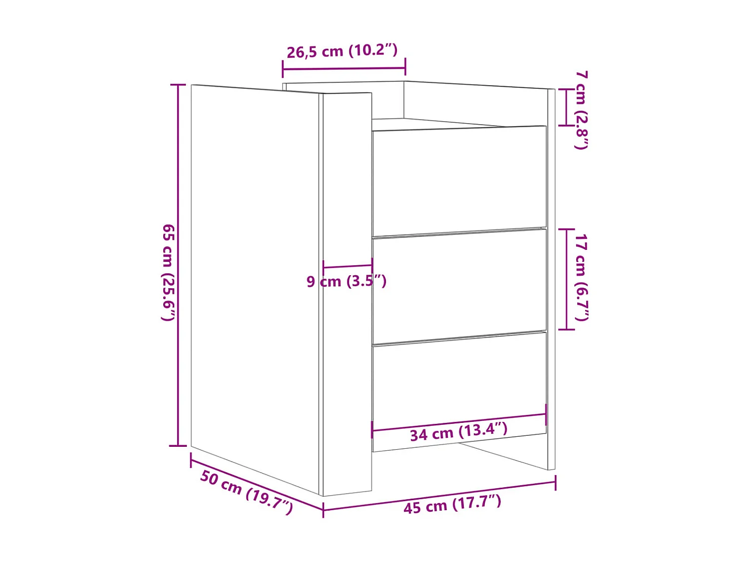 Table de chevet chêne fumé 45x50x65 cm bois d'ingénierie
