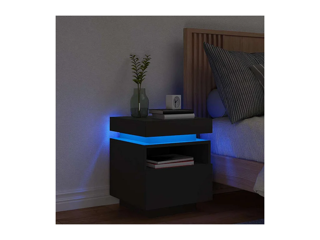 Nachtkastje met LED-verlichting 40x39x48,5 cm zwart
