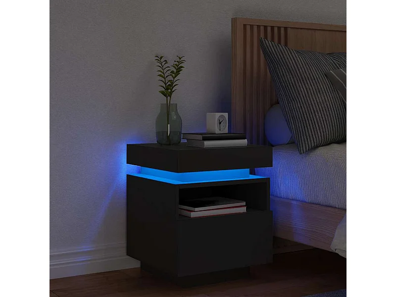 Armoire de chevet avec lumières LED noir 40x39x48,5 cm