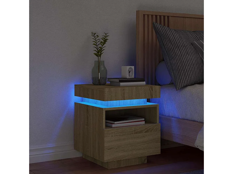 Mesa de cabeceira com luzes LED 40x39x48,5 cm carvalho sonoma