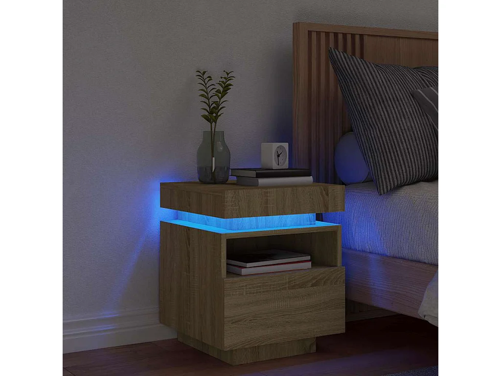 Mesa de cabeceira com luzes LED 40x39x48,5 cm carvalho sonoma