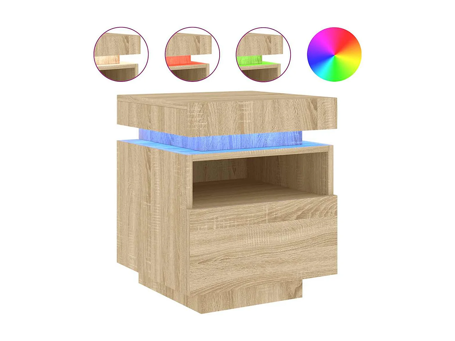 Mesa de cabeceira com luzes LED 40x39x48,5 cm carvalho sonoma