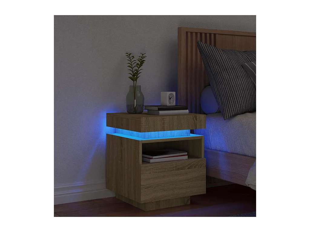 Comodino con Luci LED Rovere Sonoma 40x39x48,5 cm